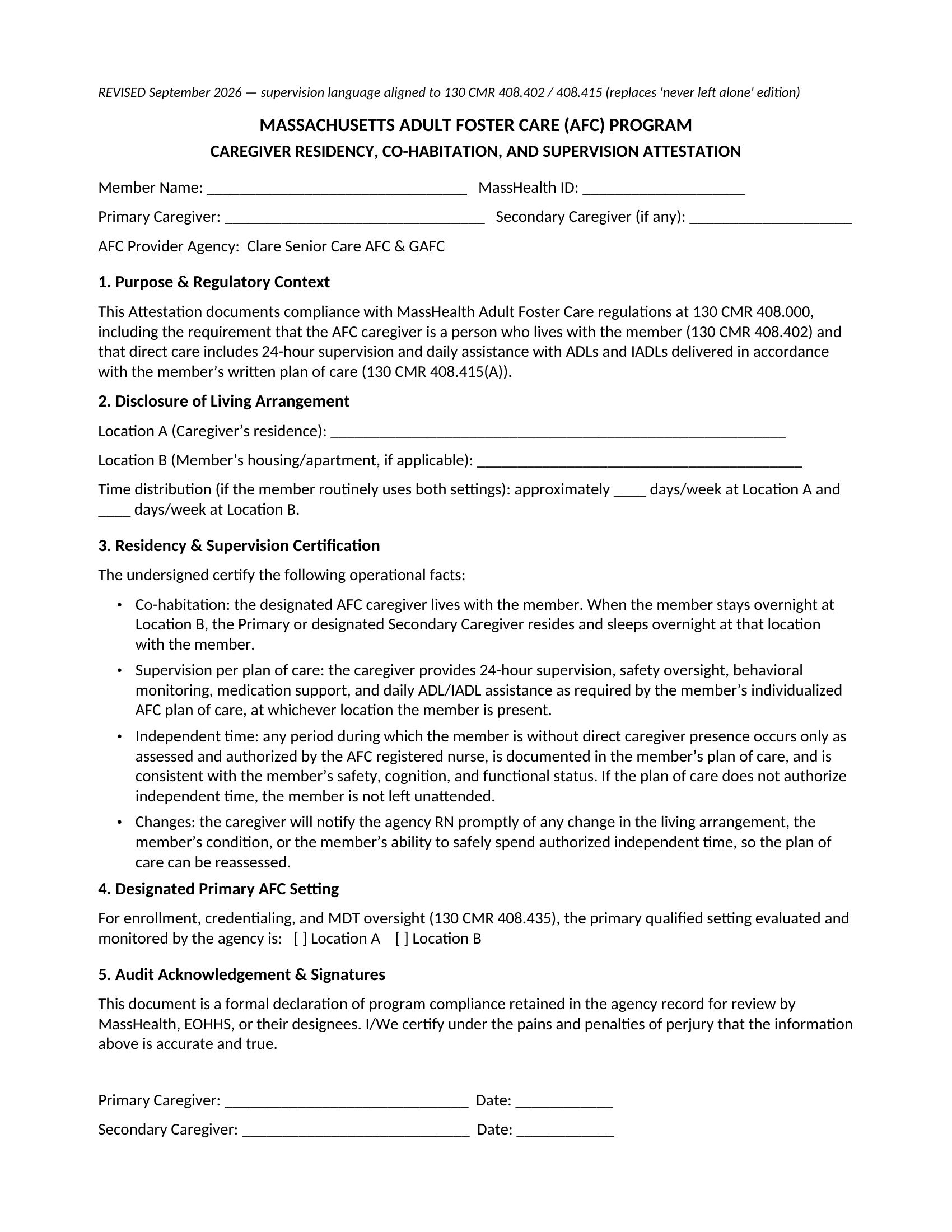 Caregiver Residency Attestation — page 1